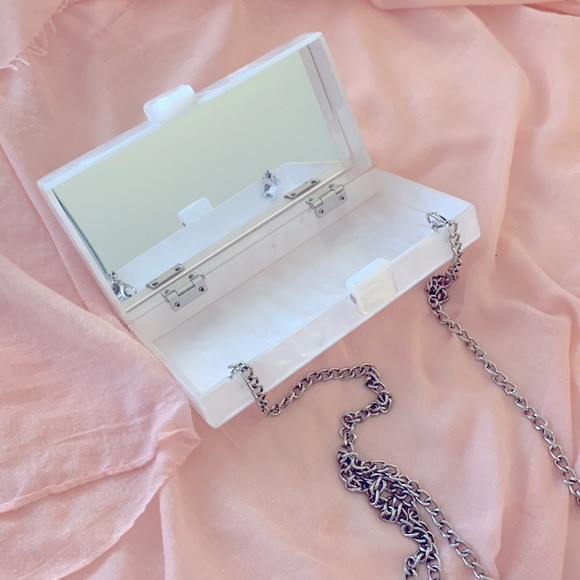 Mrs. Bridal White and Silver Glitter Acrylic Box Clutch - Picture 3 of 4